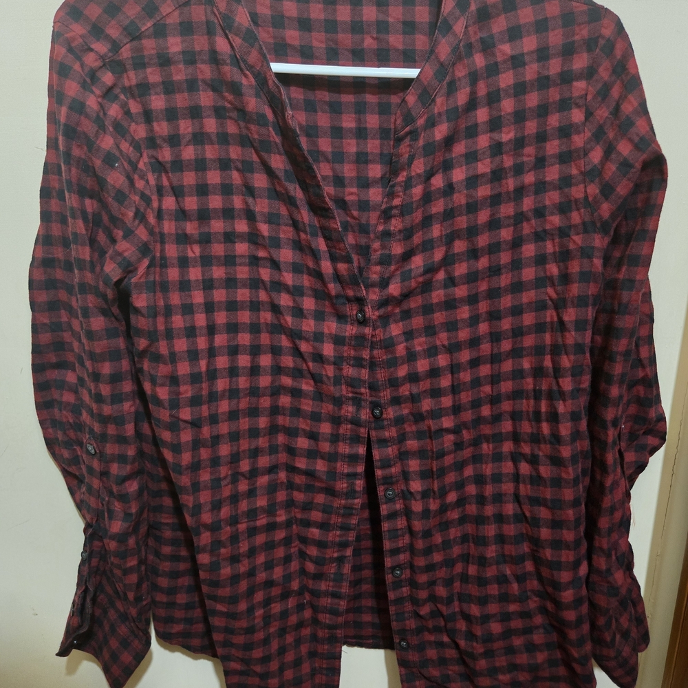 Red and Black Plaid Button-Up Shirt